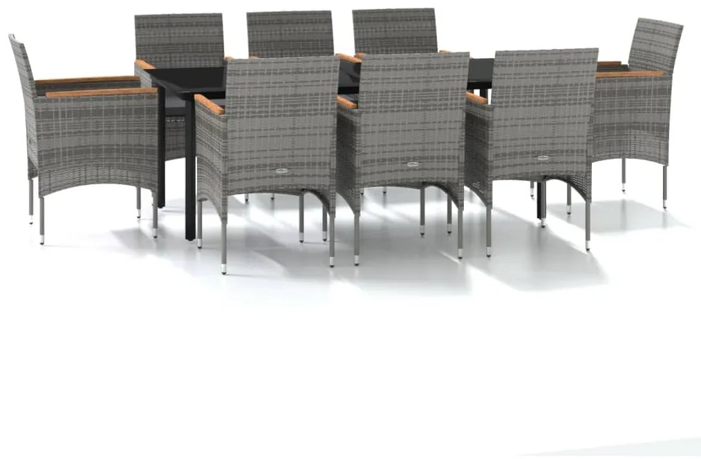 vvidaXL Σετ Τραπεζαρίας Κήπου 9 τεμ. Γκρι / Μαύρο με Μαξιλάρια