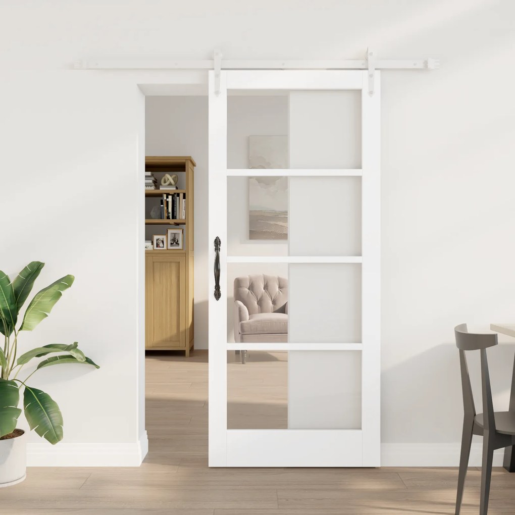 vidaXL Συρόμενη Πόρτα με Σετ Εξαρτημάτων Λευκή 78x202 εκ. Στερεό Ξύλο Πεύκου