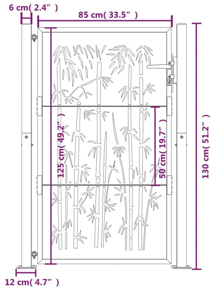Πύλη Κήπου με Σχέδιο Μπαμπού 105 x 130 εκ. από Ατσάλι Corten - Καφέ