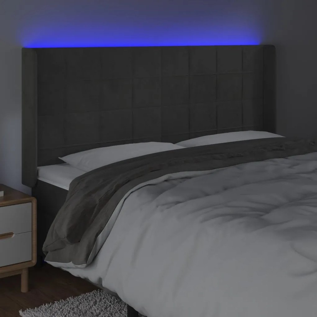 Κεφαλάρι Κρεβατιού LED Σκούρο Γκρι 183x16x118/128εκ. Βελούδινο 3124109