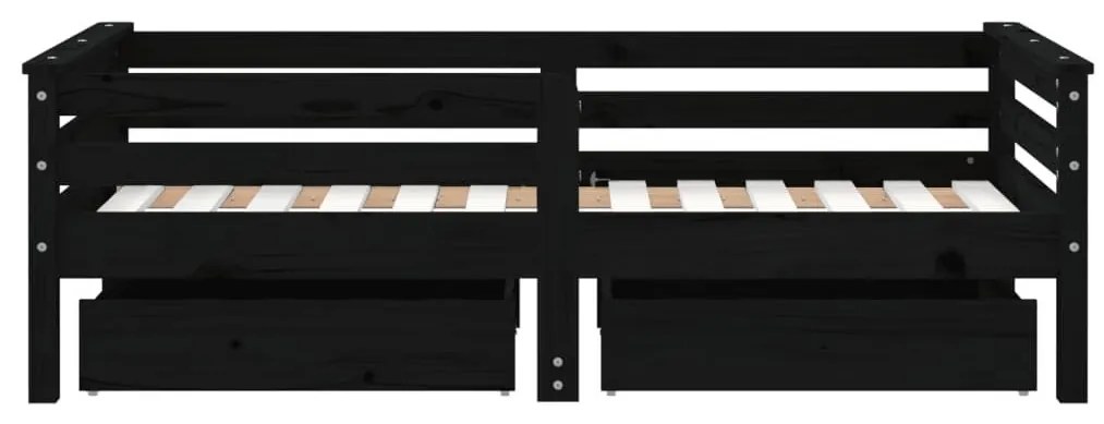 Πλαίσιο Παιδικού Κρεβατιού Συρτάρια Μαύρο 70x140εκ. Ξύλο Πεύκου - Μαύρο