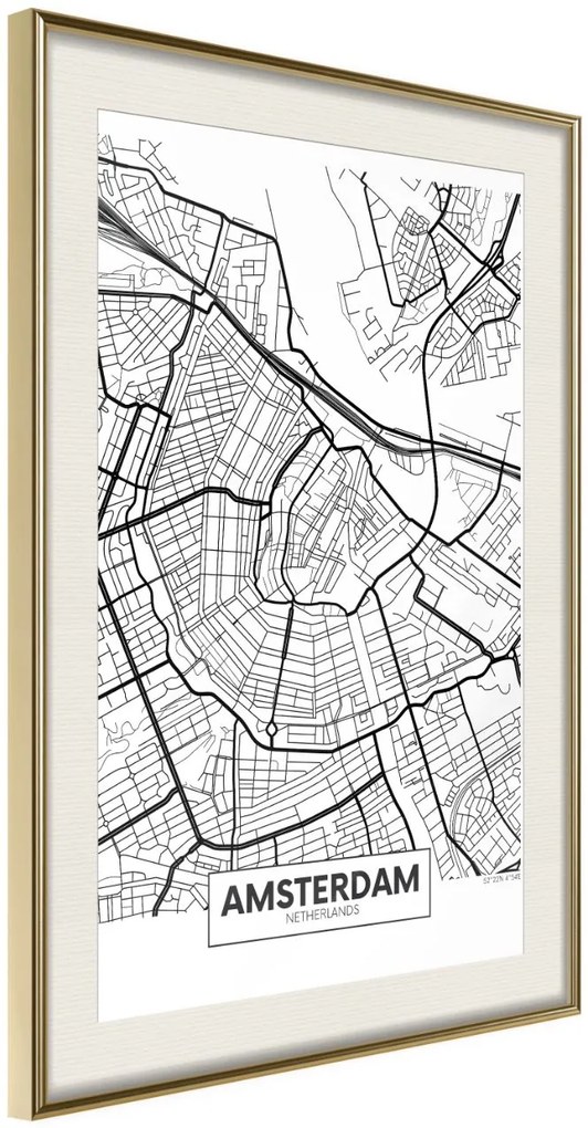 Αφίσα - City map: Amsterdam - 30x45 - Χρυσό - Με πασπαρτού