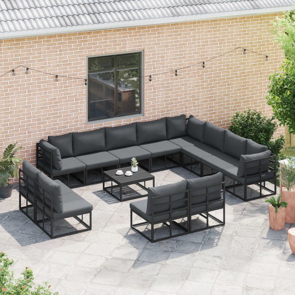 vidaXL Σετ Καναπέ Κήπου 13 pcs Μαύρο 70 x 70 x 32 εκ Αλουμίνιο