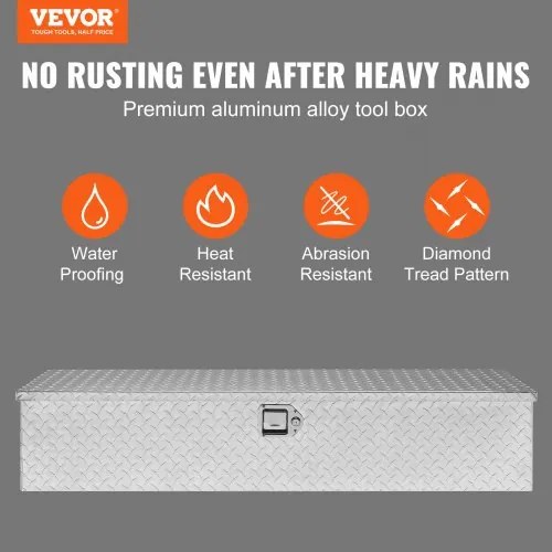 VEVOR Heavy Duty Aluminum Truck Bed Tool Box, Diamond Plate Tool Box with Side Handle and Lock Keys, Storage Tool Box Chest Box Organizer for Pickup, Truck Bed, RV, Trailer, 48&quot;x15&quot;x15&quot;, Silver