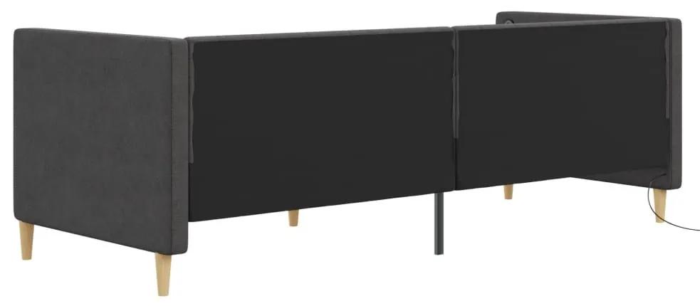 Καναπές Κρεβάτι με Στρώμα &amp; USB Σκούρο Γκρι 90 x 200 εκ. Υφασμ. - Γκρι