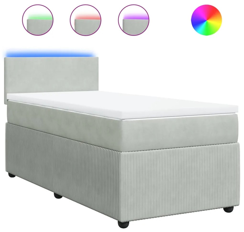 vidaXL Κρεβάτι Boxspring με Στρώμα Ανοιχτό Γκρι 100x200 εκ. Βελούδινο