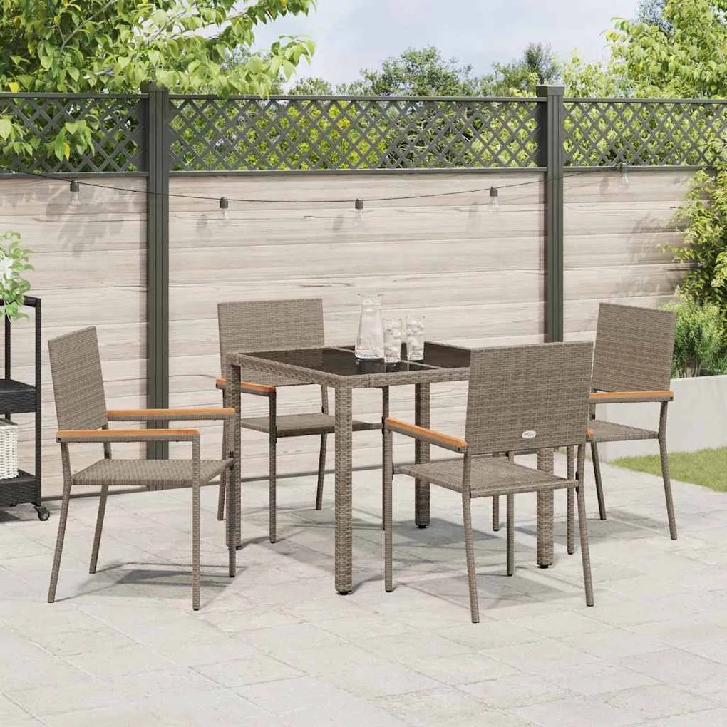 vidaXL Σέτ φαγητού για κήπο 5 pcs Γκρι 90 x 90 x 75 cm συνθετικό ρατάν