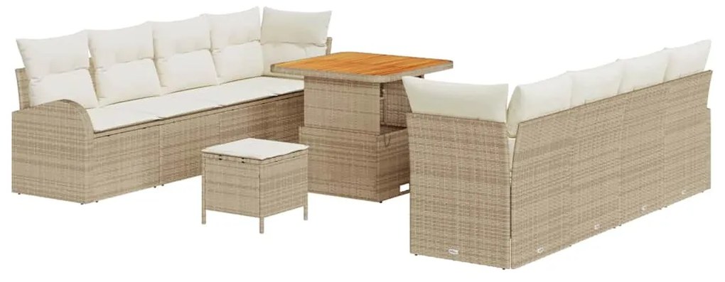 vidaXL Σετ Καναπέ Κήπου με μαξιλάρι 11 pcs Μπεζ Πολυ ράταν