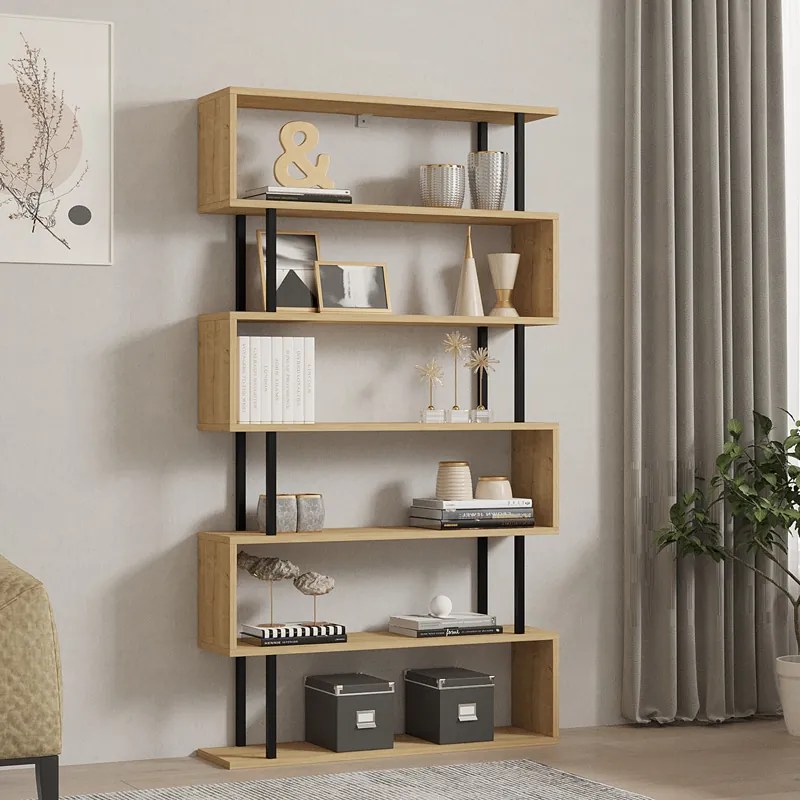 Βιβλιοθήκη Ziza pakoworld σε oak απόχρωση 90x22x162.6εκ (1 τεμάχια)