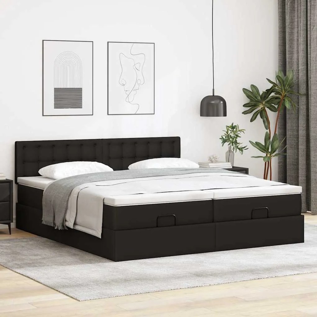 vidaXL Οθωμανικό κρεβάτι με στρώματα Μαύρο 200x200cm Faux Leather