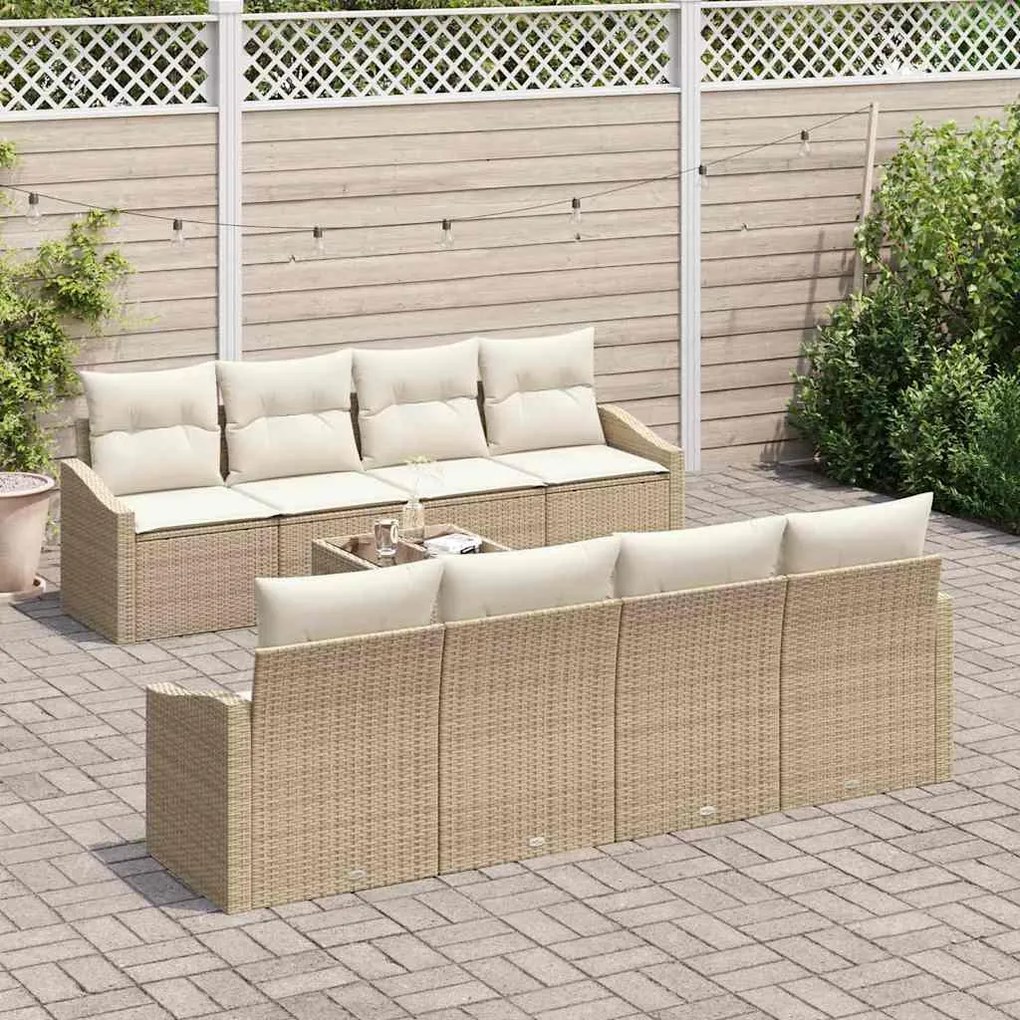 vidaXL Σετ Καναπέ Κήπου με μαξιλάρι 9 pcs Μπεζ, Κρέμα 55 x 55 x 37 εκ