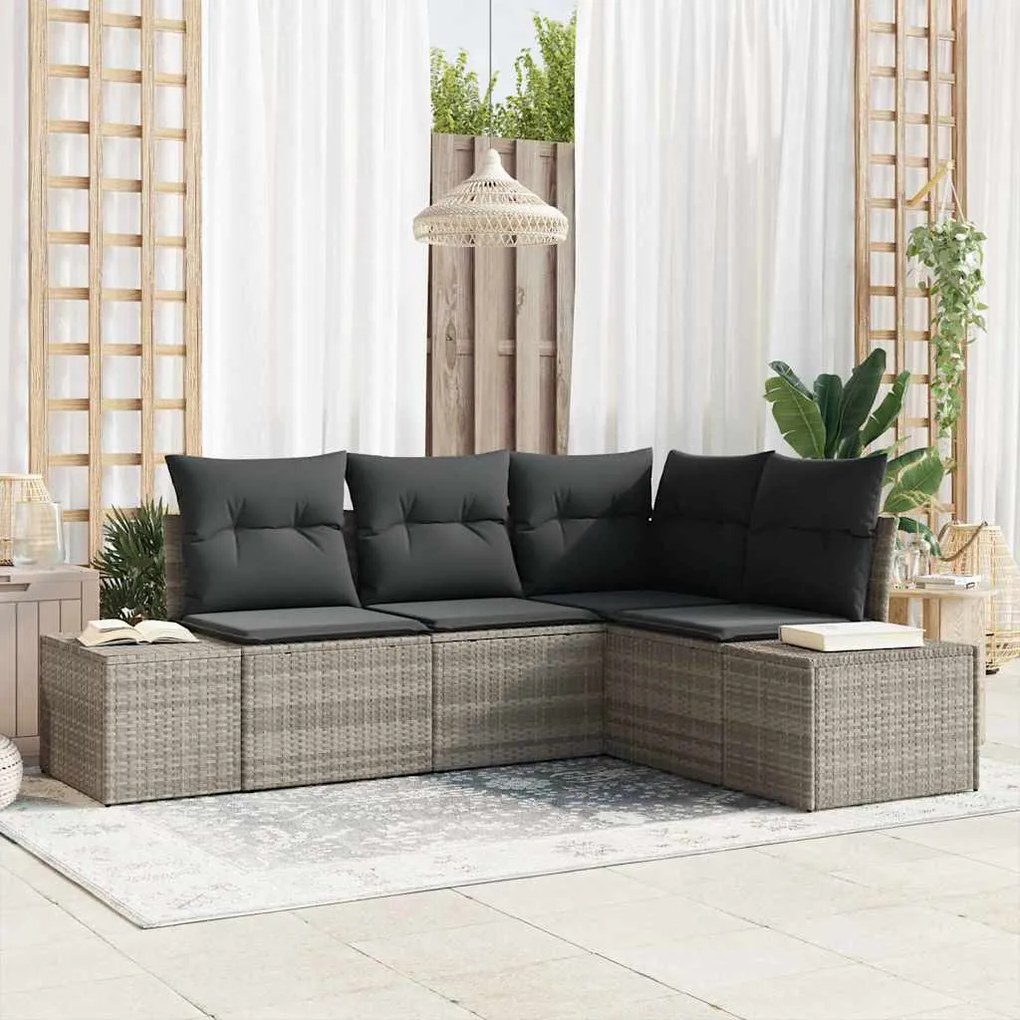 vidaXL Σετ Καναπέ Κήπου 4 pcs Ανοιχτό γκρι Πολυ ράταν