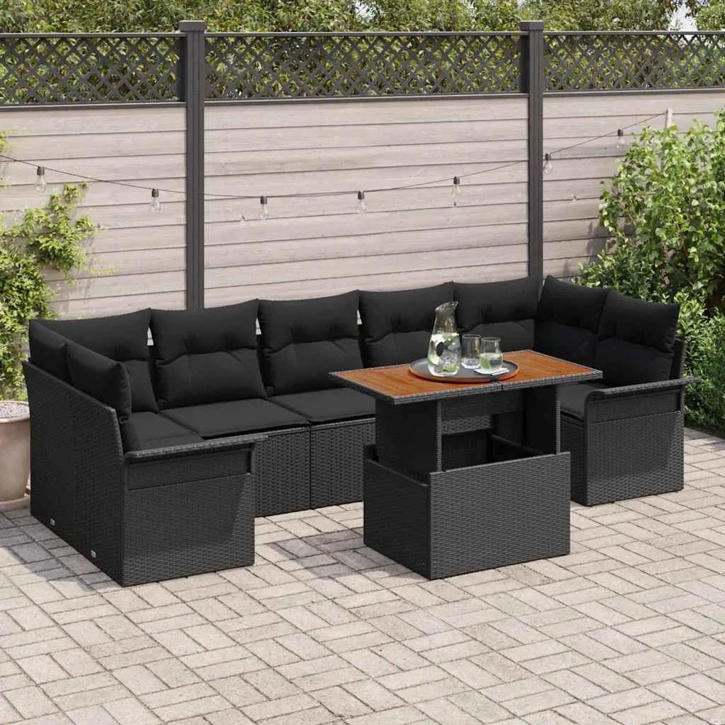 vidaXL Σετ Καναπέ Κήπου με μαξιλάρι 8 pcs Μαύρο 100 x 55 x 73 εκ