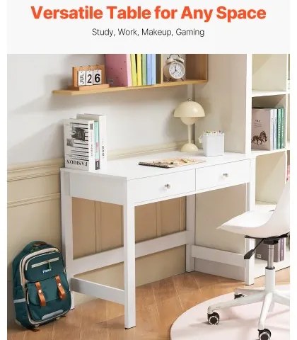 VEVOR Small Desk with Drawers Kids Desk for Bedroom Simple Study Table White