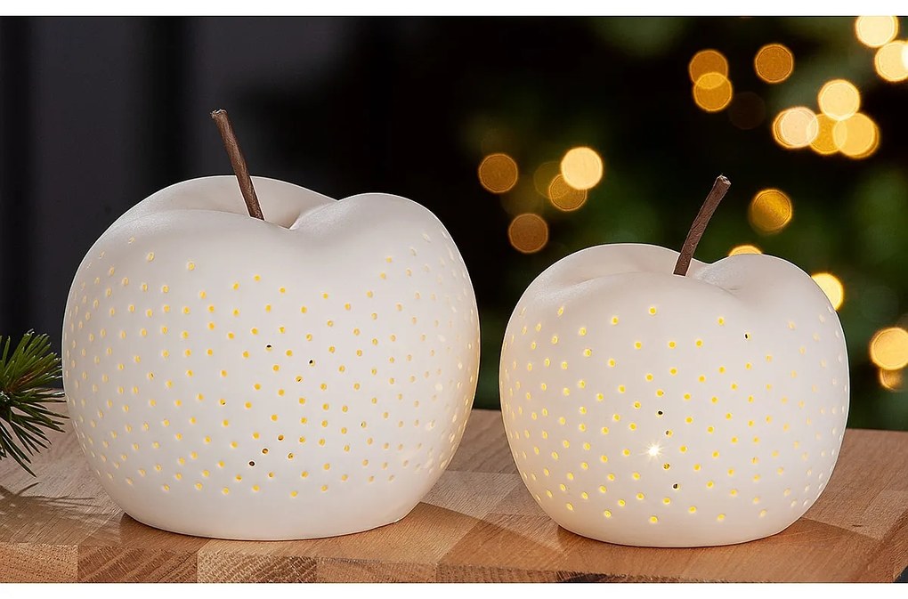 Διακοσμητικό ArteLibre Μήλο Φωτιζόμενο LED Λευκό Κεραμικό 10cm
