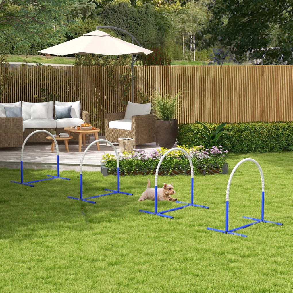 PawHut Σετ Agility για σκύλους, Εκπαίδευση σκύλων, 4 τόξα, για αρχάριους, με τσάντα μεταφοράς, μπλε+λευκό, 88 x 64 x 95cm