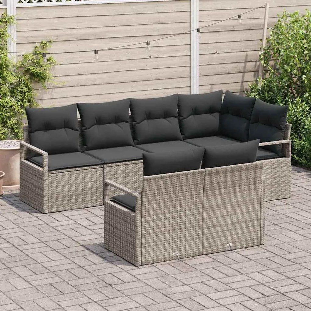 vidaXL Σετ Καναπέ Κήπου 7 pcs Γκρι Πολυ ράταν
