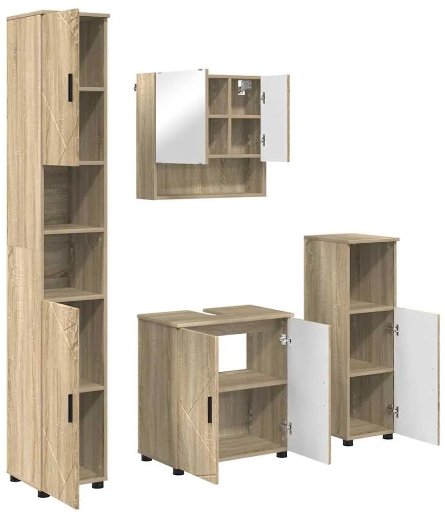 vidaXL Σετ Επίπλων Μπάνιου Επιτοίχιο με αποθήκευση 4 pcs Δρύς Sonoma