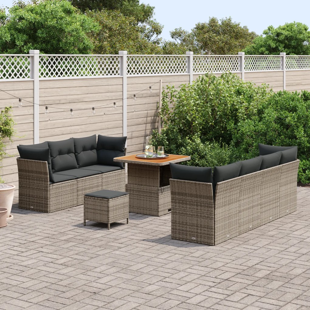 vidaXL Σετ Καναπέ Κήπου Ρυθμιζόμενο ύψος 10 pcs Γκρι συνθετικό ρατάν