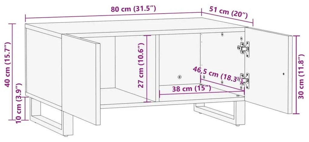 Τραπεζάκι Σαλονιού 80x51x40 εκ. από Μασίφ Ξύλο Ακακίας - Καφέ