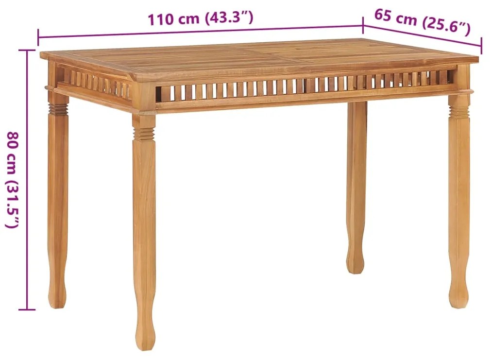 vidaXL Τραπεζαρία Κήπου 110 x 65x 80 εκ. από Μασίφ Ξύλο Teak