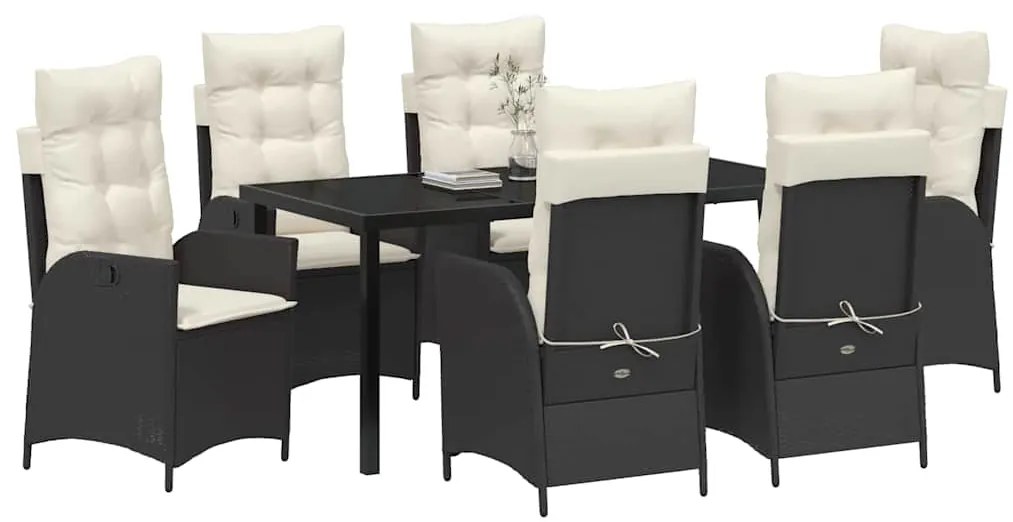 vidaXL Σέτ φαγητού για κήπο με μαξιλάρι 7 pcs Μαύρο συνθετικό ρατάν