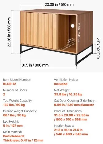 VEVOR Cat Litter Box Enclosure Furniture, 80 cm Hidden Litter Box Cabinet with Scratch Pad & Storage, Waterproof Cat Washroom End Table Cat House, Fit Most of Litterbox, for Bedroom Living Room