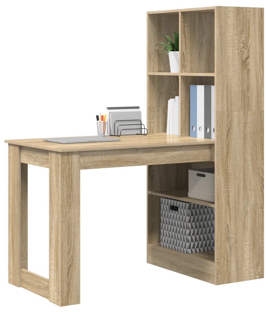 vidaXL Γραφείο με ράφι με αποθήκευση Sonoma Δρυς 122 x 67 x 145 εκ.