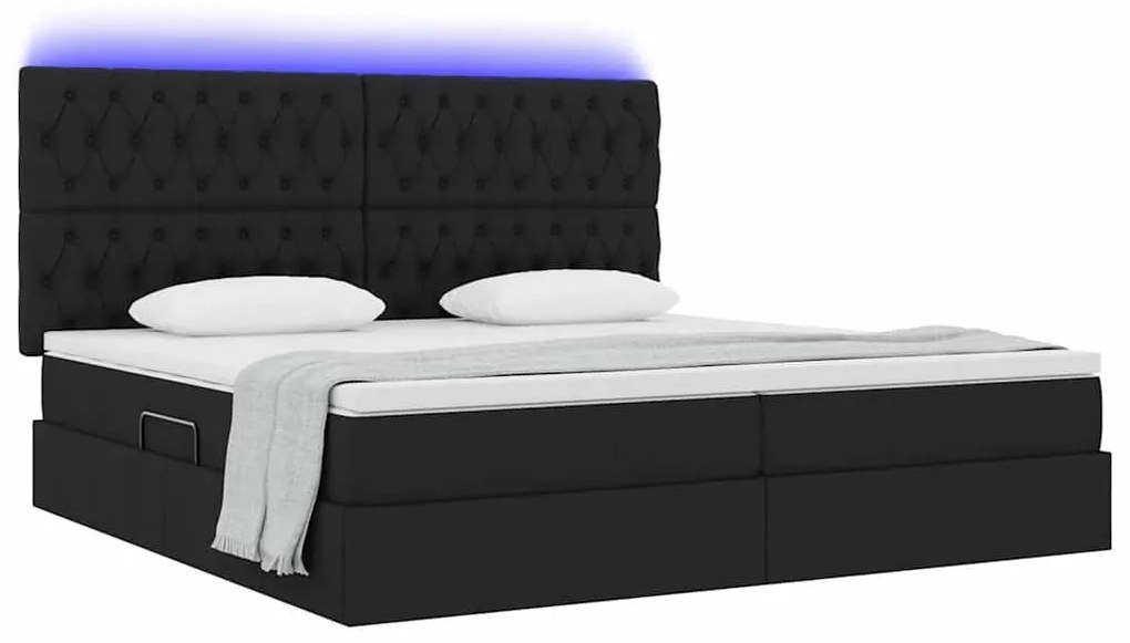 vidaXL Κρεβάτι με αποθηκευτικό χώρο και LED Μαύρο 200 x 200 cm