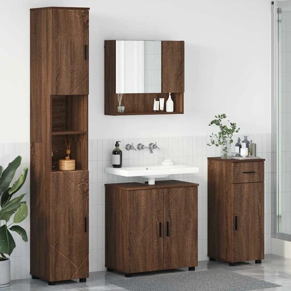 vidaXL Σετ Επίπλων Μπάνιου με συρτάρι 4 pcs Καφέ δρυς 61 x 35 x 64 εκ.