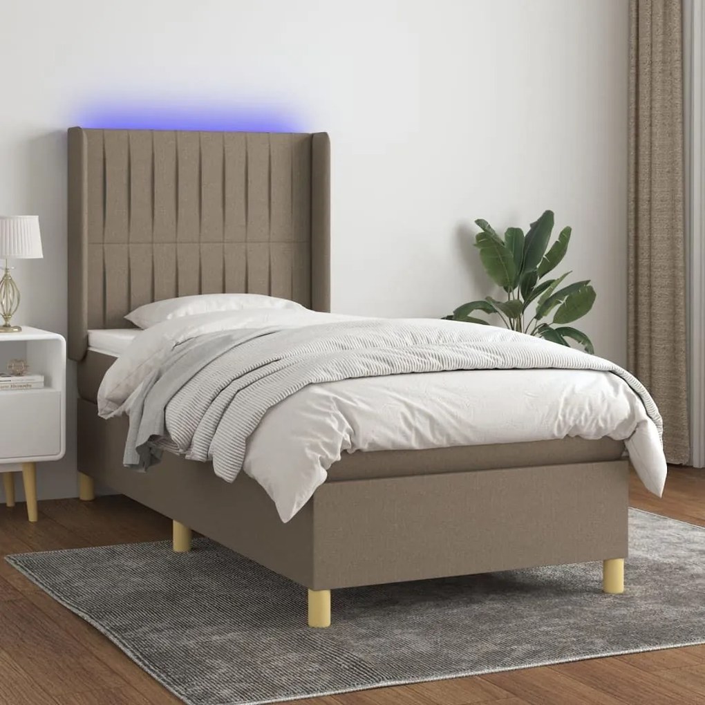 Κρεβάτι Boxspring με Στρώμα &amp; LED Taupe 100x200 εκ. Υφασμάτινο  - Μπεζ-Γκρι