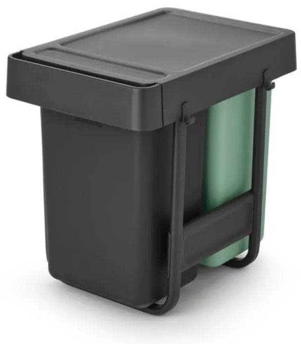 Brabantia Sort&Go κάδος χωριστής συλλογής 1008862, 2x15 l, Εσωτερική τοποθέτηση με τηλεσκοπικό πλαίσιο, Γκρι/πράσινο