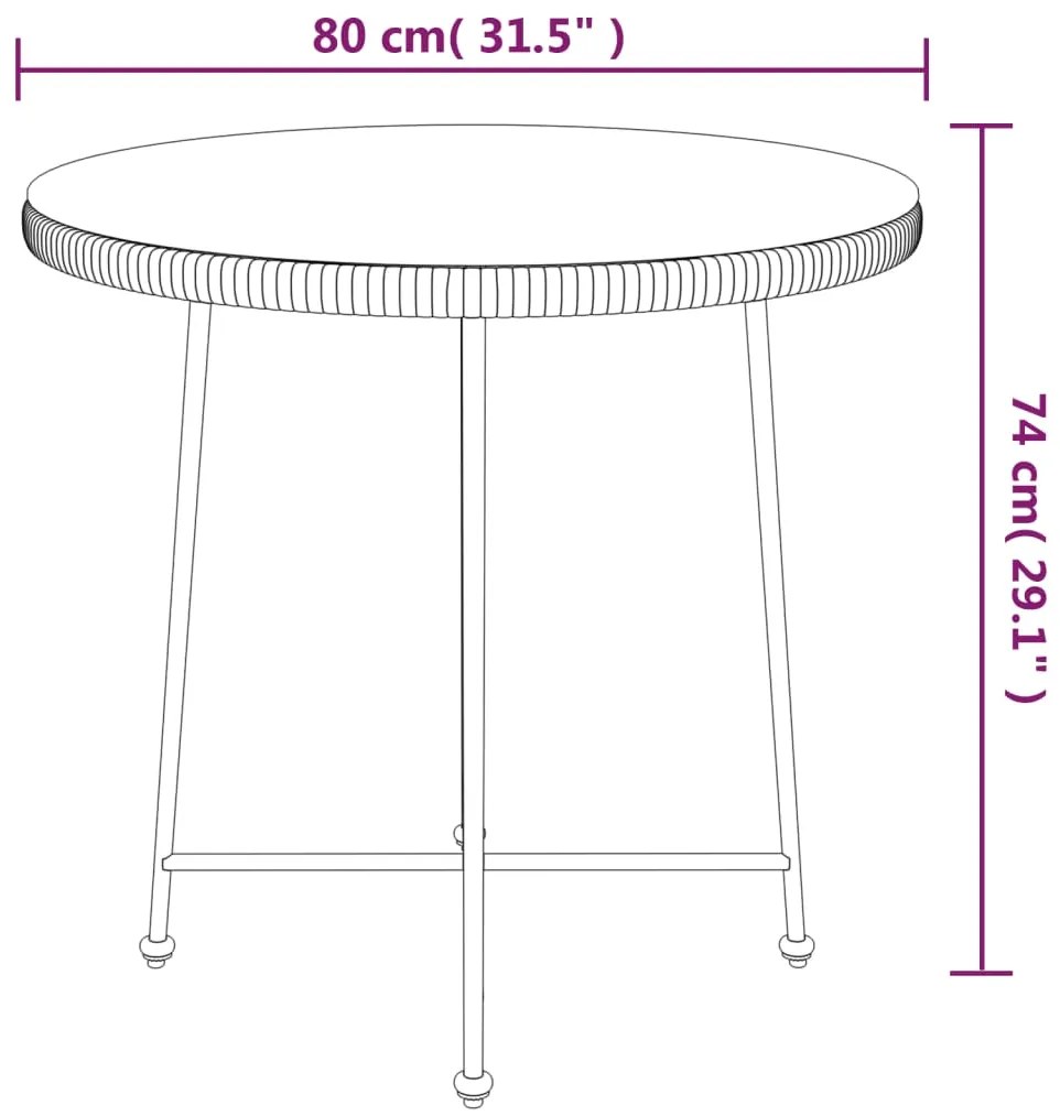vidaXL Τραπεζαρία Μαύρη Ø80 εκ. από Ψημένο Γυαλί και Ατσάλι