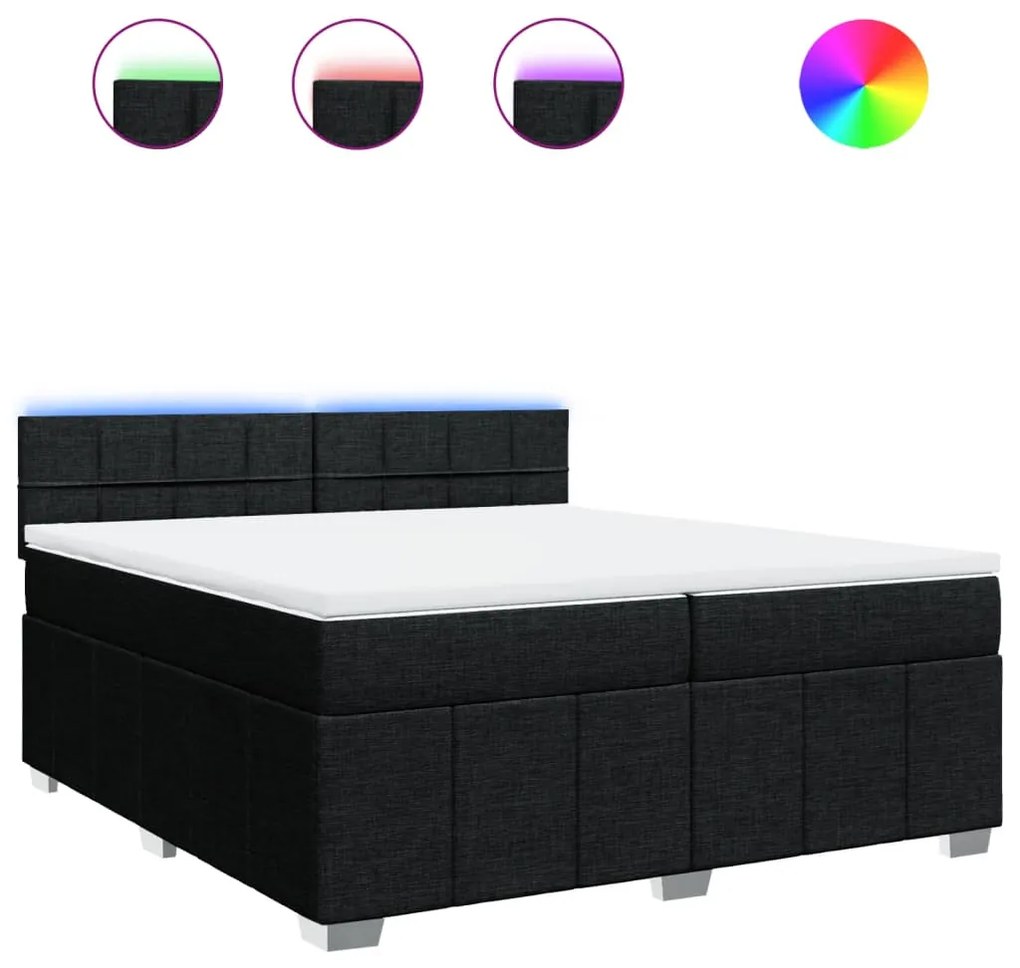 vidaXL Κρεβάτι Boxspring με Στρώμα Μαύρο 200x200 εκ. Υφασμάτινο