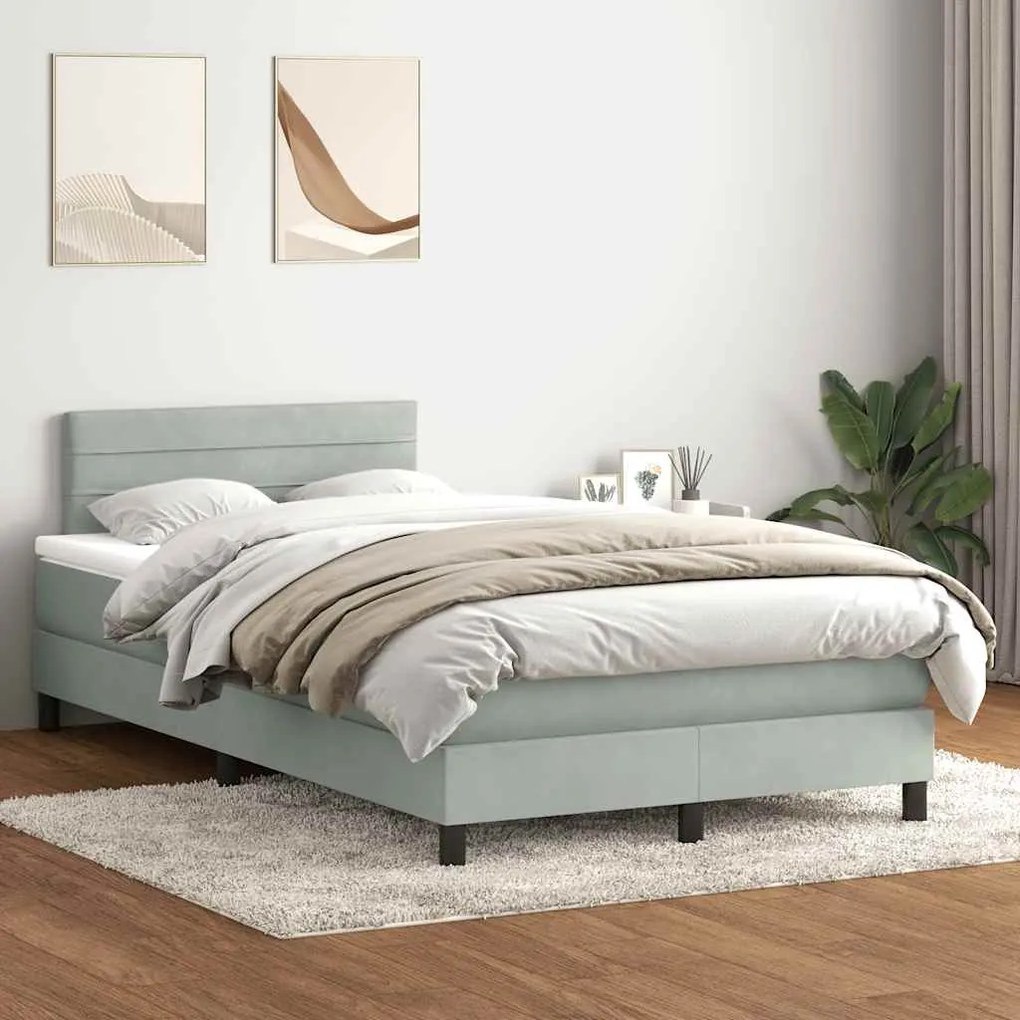 Κρεβάτι Boxspring με Στρώμα Ανοιχτό Γκρι 120x210 εκ. Βελούδινο