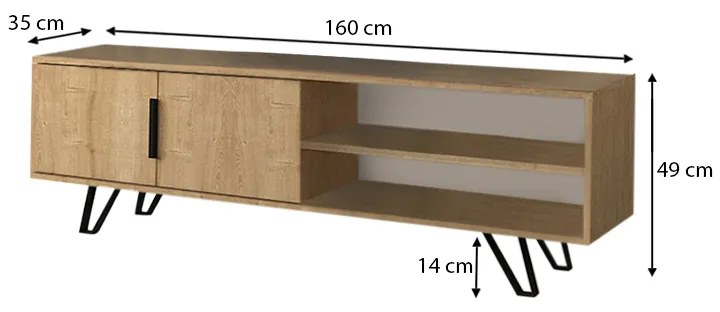 Έπιπλο τηλεόρασης Foot Megapap από μελαμίνη χρώμα sonoma 160x35x49εκ.