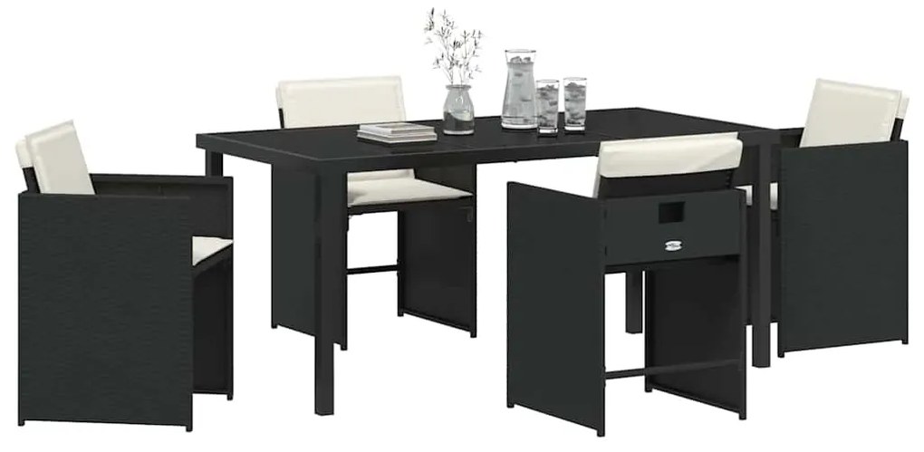 vidaXL Σέτ φαγητού για κήπο με μαξιλάρι 5 pcs Μαύρο συνθετικό ρατάν