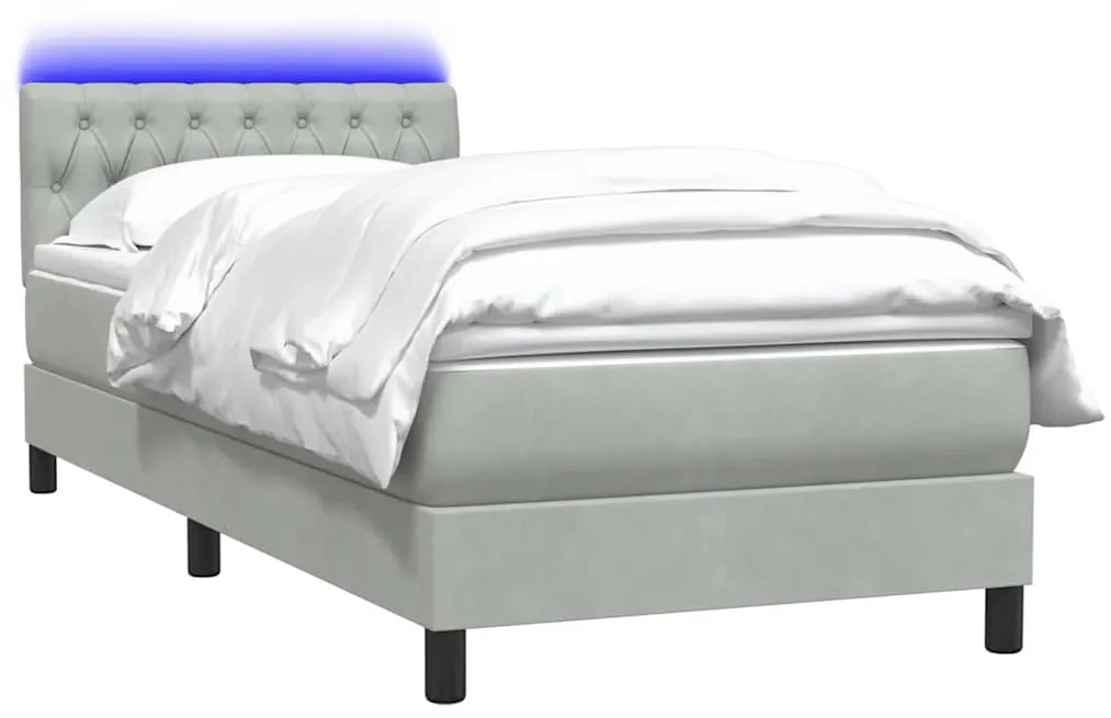 vidaXL Κρεβάτι Boxspring με Στρώμα Ανοιχτό Γκρι 80x210 εκ. Βελούδινο