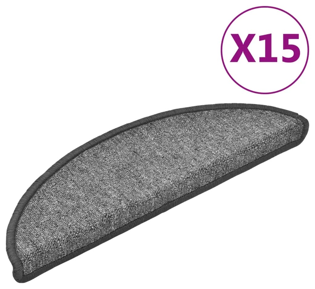 vidaXL Πατάκια Σκαλοπάτια 15 τεμ. Σκούρο Γκρι Ημίστρογγυλά 56x17x3 εκ.