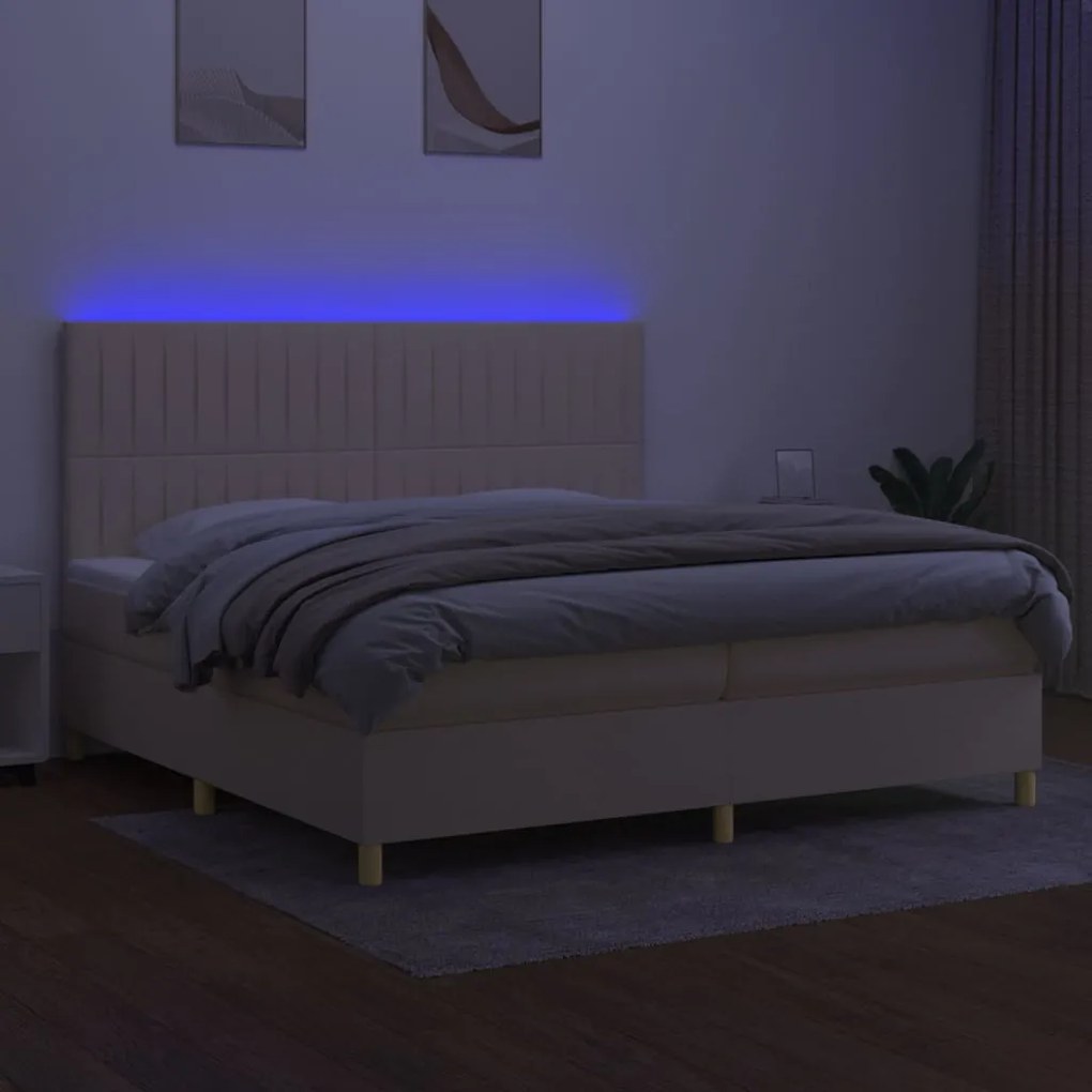 ΚΡΕΒΑΤΙ BOXSPRING ΜΕ ΣΤΡΩΜΑ &amp; LED ΚΡΕΜ 200X200 ΕΚ. ΥΦΑΣΜΑΤΙΝΟ 3135626