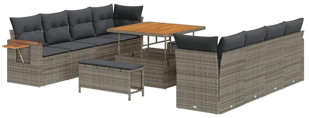 vidaXL Σετ Καναπέ Κήπου με μαξιλάρι 11 pcs Γκρι Πολυ ράταν