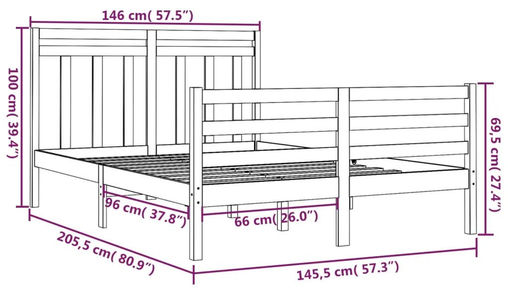 vidaXL Πλαίσιο Κρεβατιού Λευκό 140 x 200 εκ. από Μασίφ Ξύλο