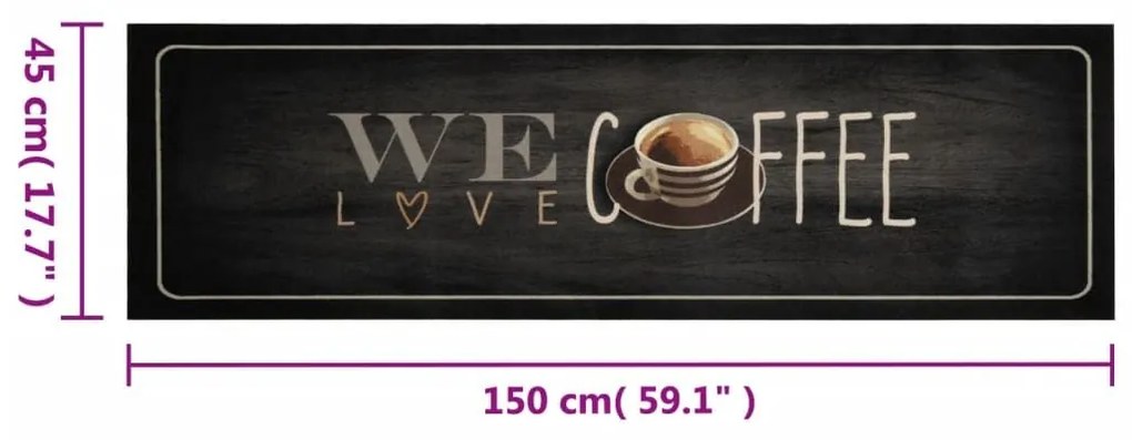 Χαλί Κουζίνας Πλενόμενο Επιγραφή Coffee 45x150 εκ. Βελούδο - Μαύρο