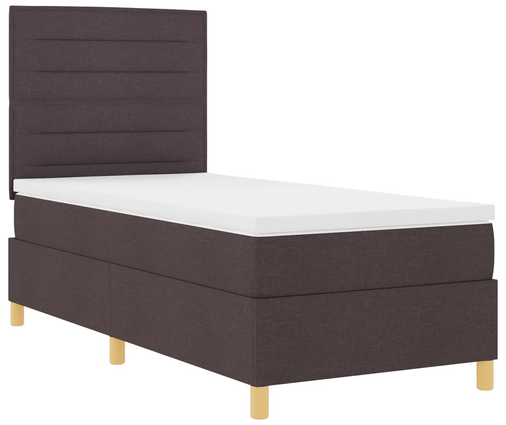 vidaXL Box Spring Κρεβάτι με Στρώμα & LED Σκούρο Καφέ 90x200 cm Ύφασμα
