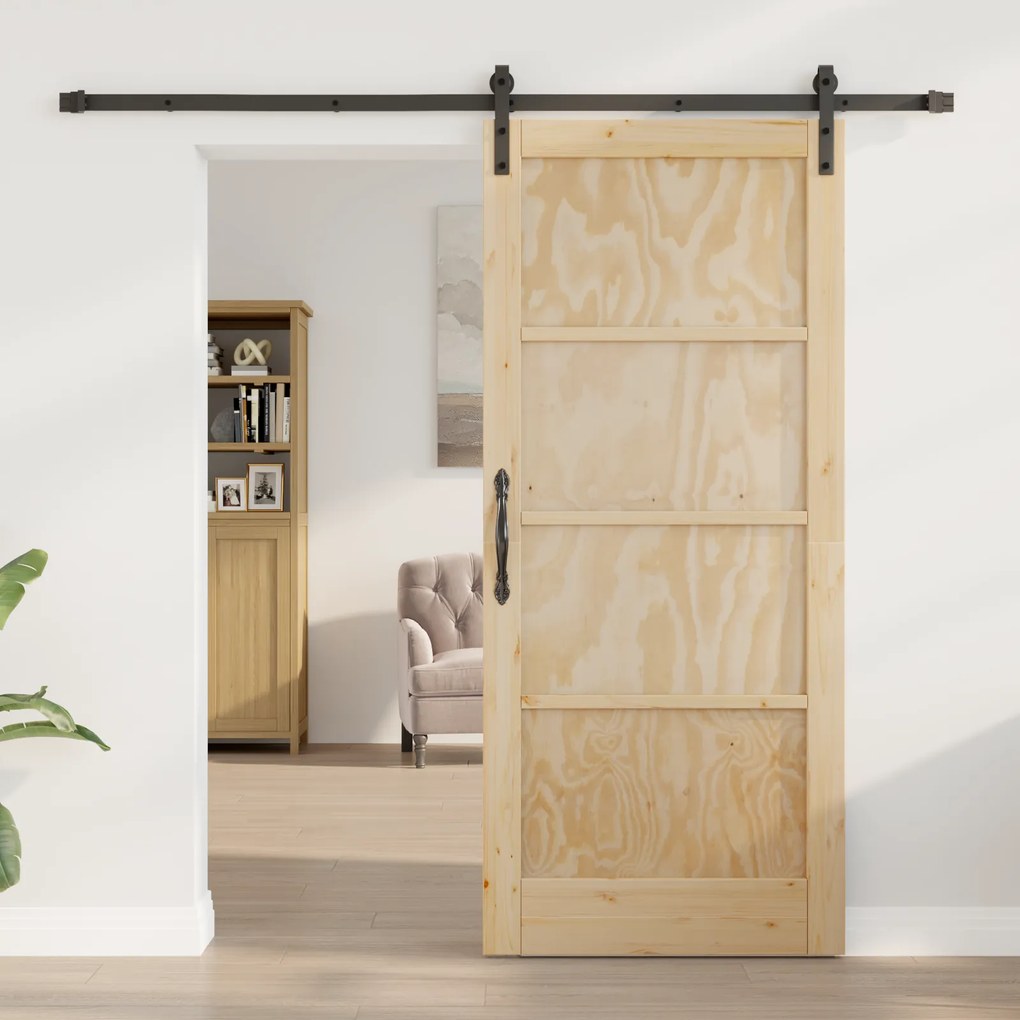 vidaXL Συρόμενη Πόρτα με Σετ Εξαρτημάτων 86x198.5 cm Συμπαγές Ξύλο Πεύκου