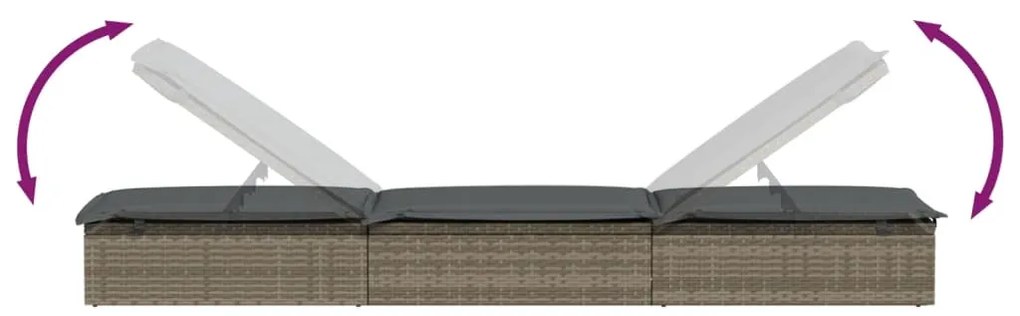 vidaXL Ξαπλώστρα 1 Τεμ. Γκρι 201x55x62 εκ. Συνθετικό Ρατάν με Μαξιλάρι