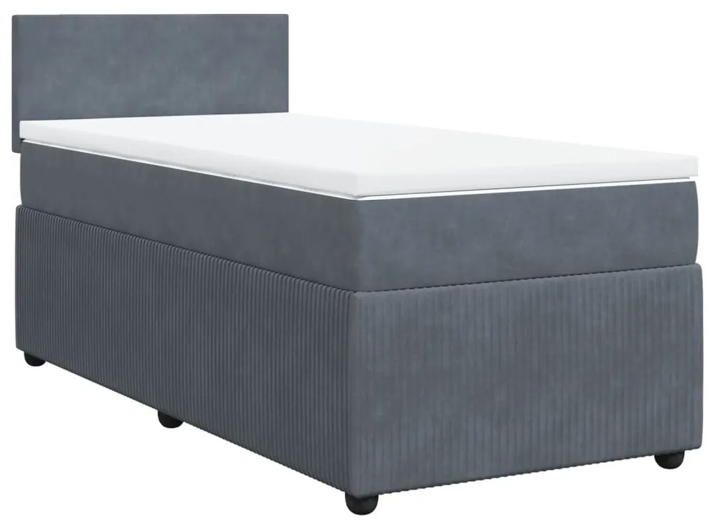 vidaXL Κρεβάτι Boxspring με Στρώμα Σκούρο Γκρι 90x200 εκ. Βελούδινο