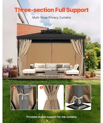 VEVOR Gazebo Privacy Curtain 12&#039; x 10&#039; x 7.3&#039; Waterproof Gazebo Curtains Khaki