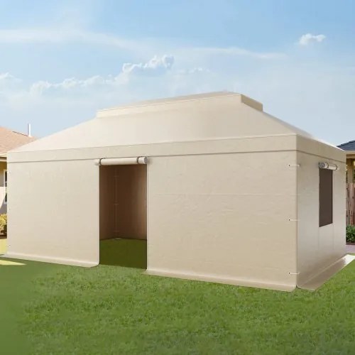VEVOR Winter Gazebo Cover Fits 3.66 x 6.10m Hardtop Gazebos, All-Weather Double-Tiered Gazebo Cover with Sidewalls &amp; Mesh Windows, High-Density PE Enclosed Storage Shelter Covers, Gazebos not Included