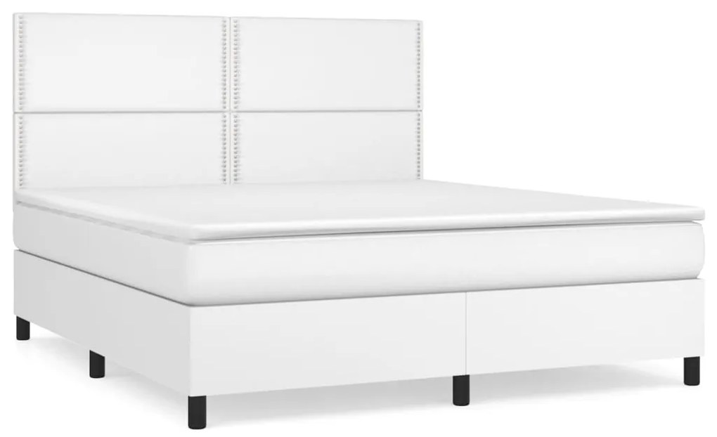 vidaXL Κρεβάτι Boxspring με Στρώμα Λευκό 160x200εκ.από Συνθετικό Δέρμα